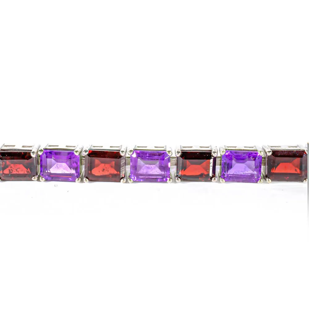 Amethyst Garnet (Lal) Gemstone Silver Bracelet SCB-009