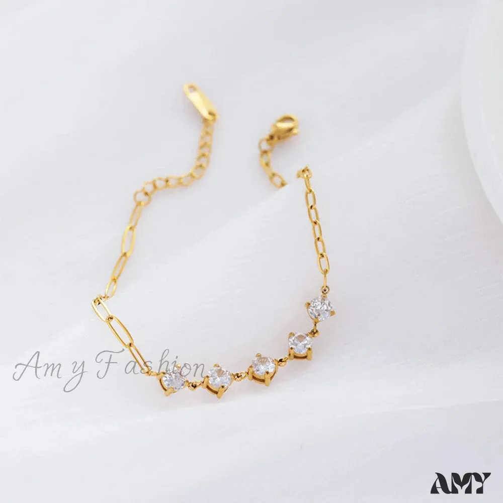 Amy Fashion - Titanium Steel White Zircon Paperclip Chain Bracelet