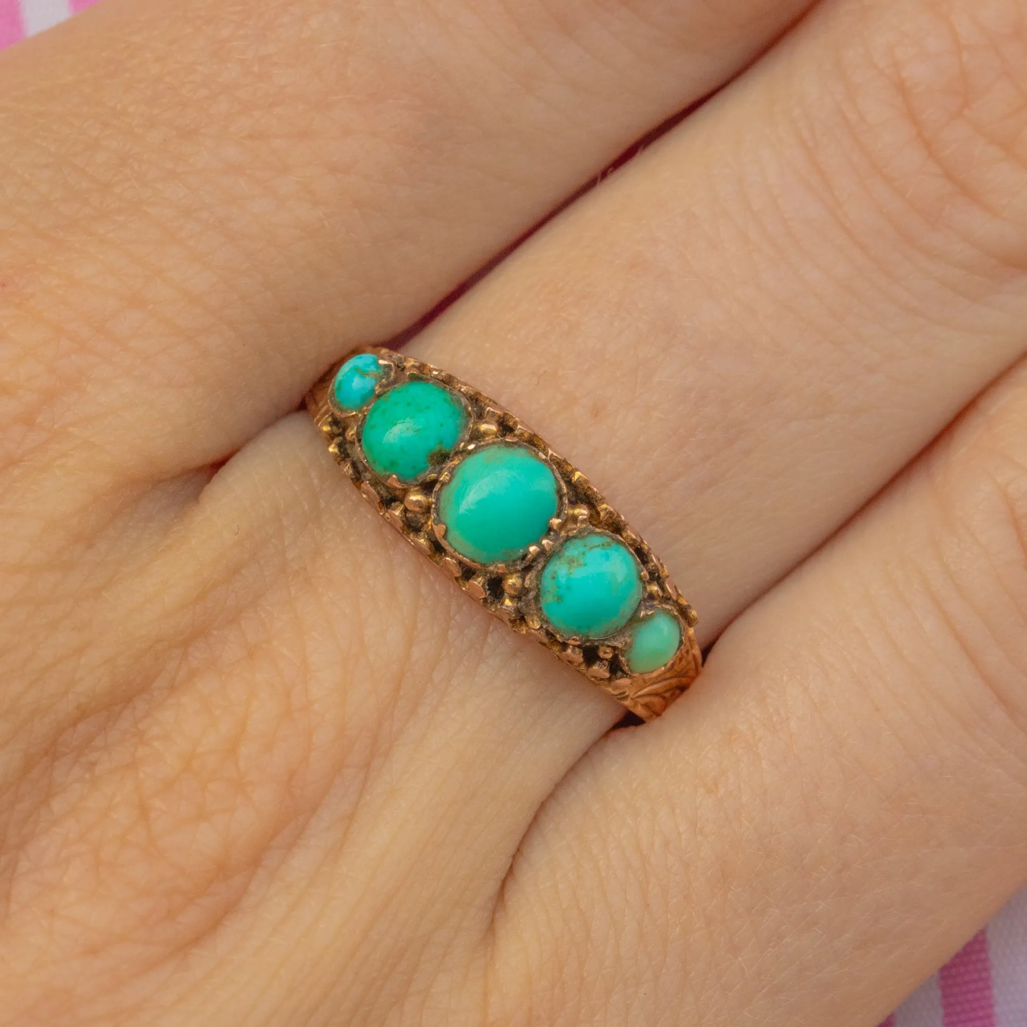 Antique 15ct Gold Turquoise Five Stone Ring, c.1882