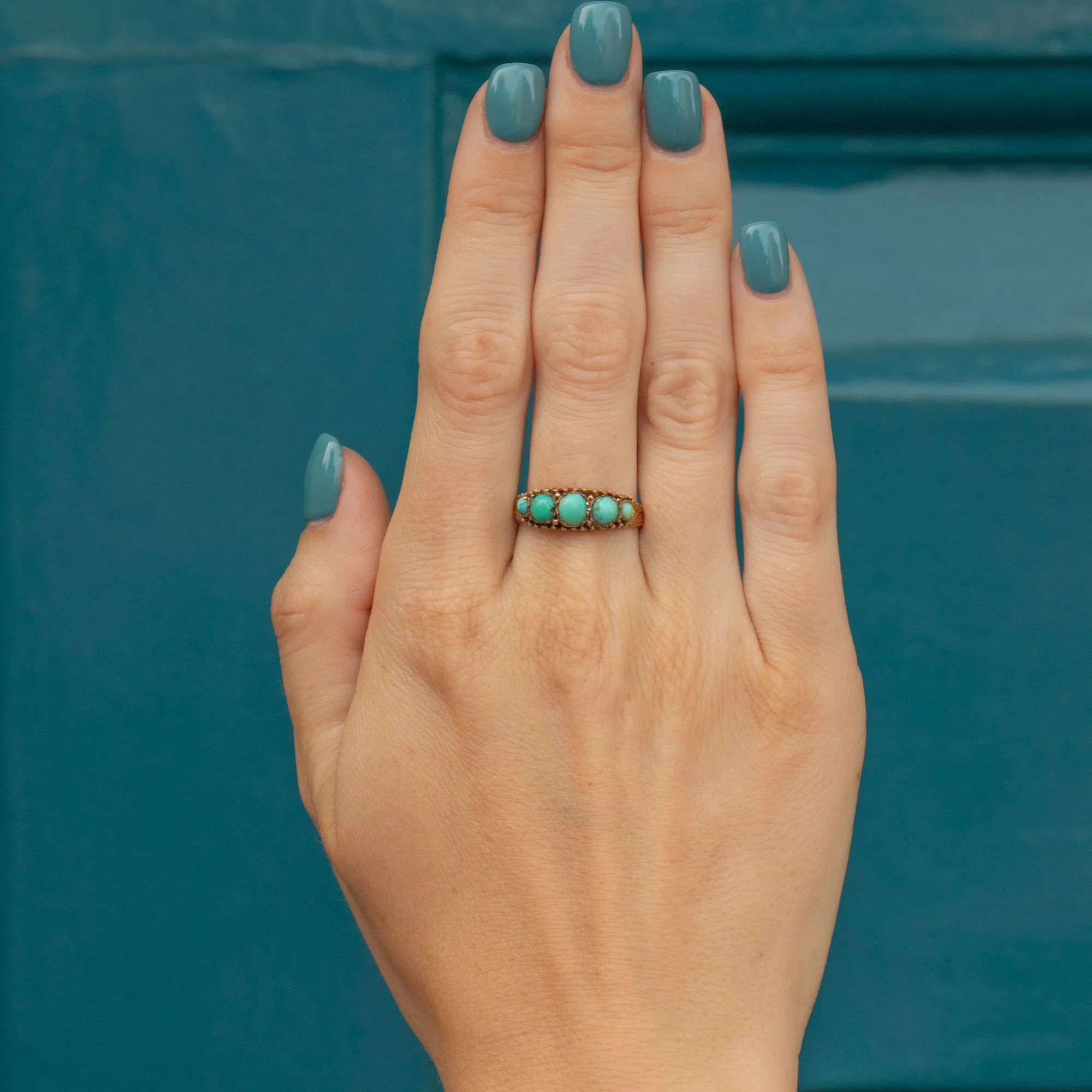 Antique 15ct Gold Turquoise Five Stone Ring, c.1882