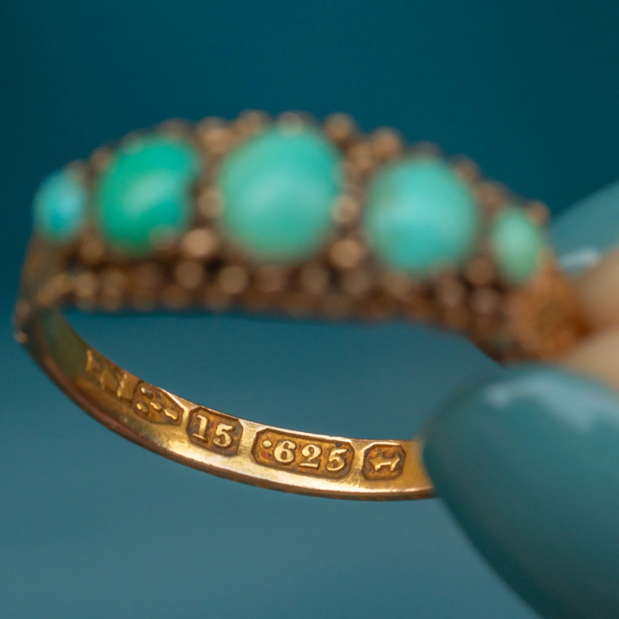 Antique 15ct Gold Turquoise Five Stone Ring, c.1882