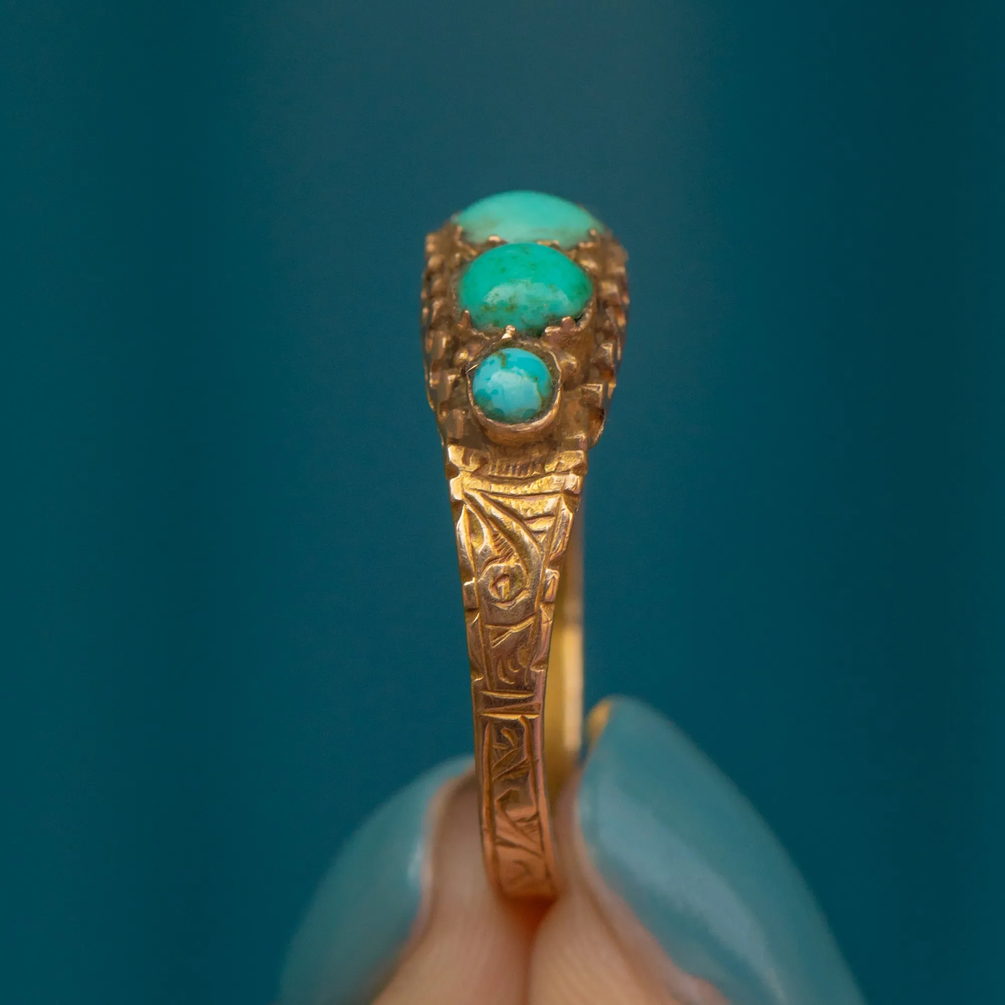 Antique 15ct Gold Turquoise Five Stone Ring, c.1882