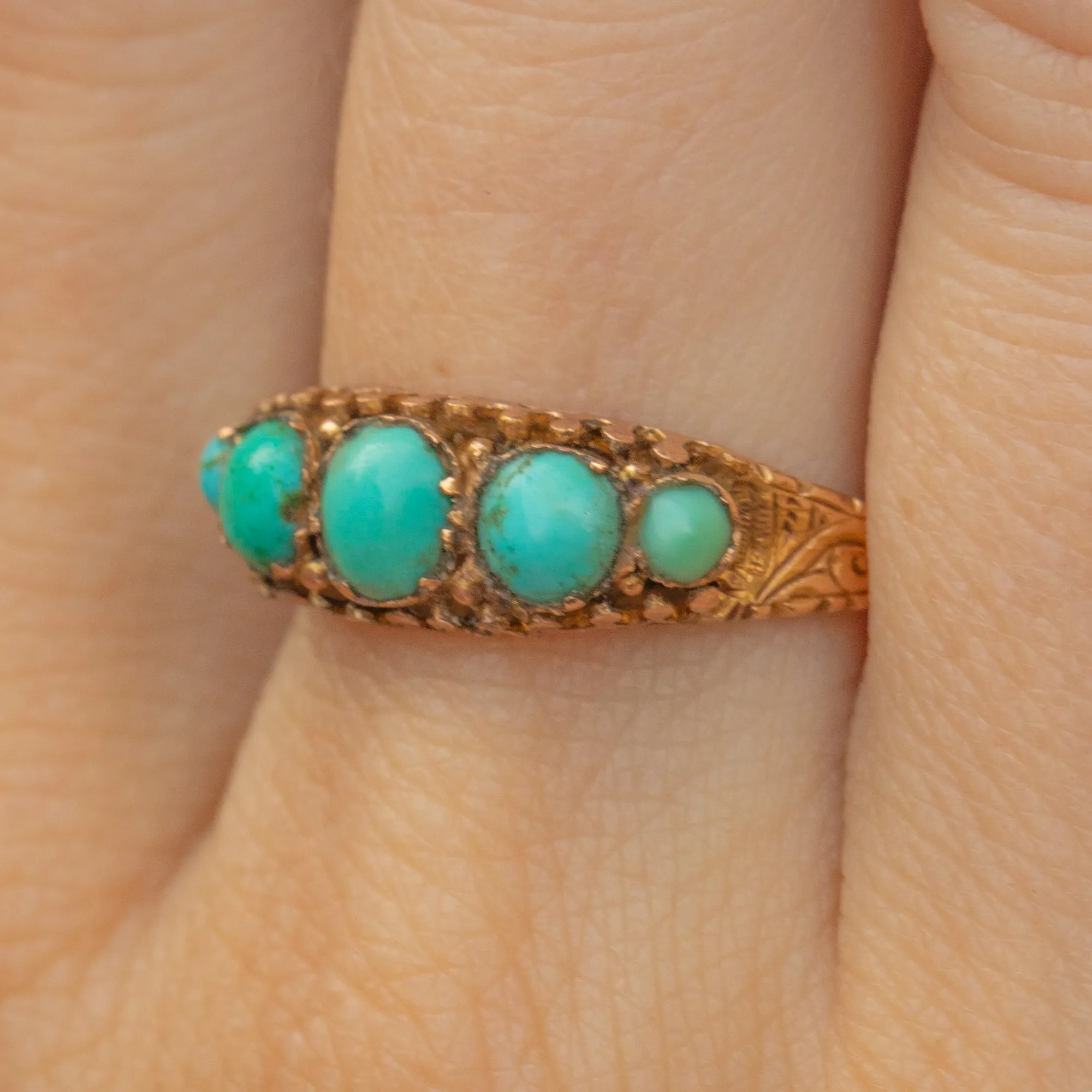 Antique 15ct Gold Turquoise Five Stone Ring, c.1882