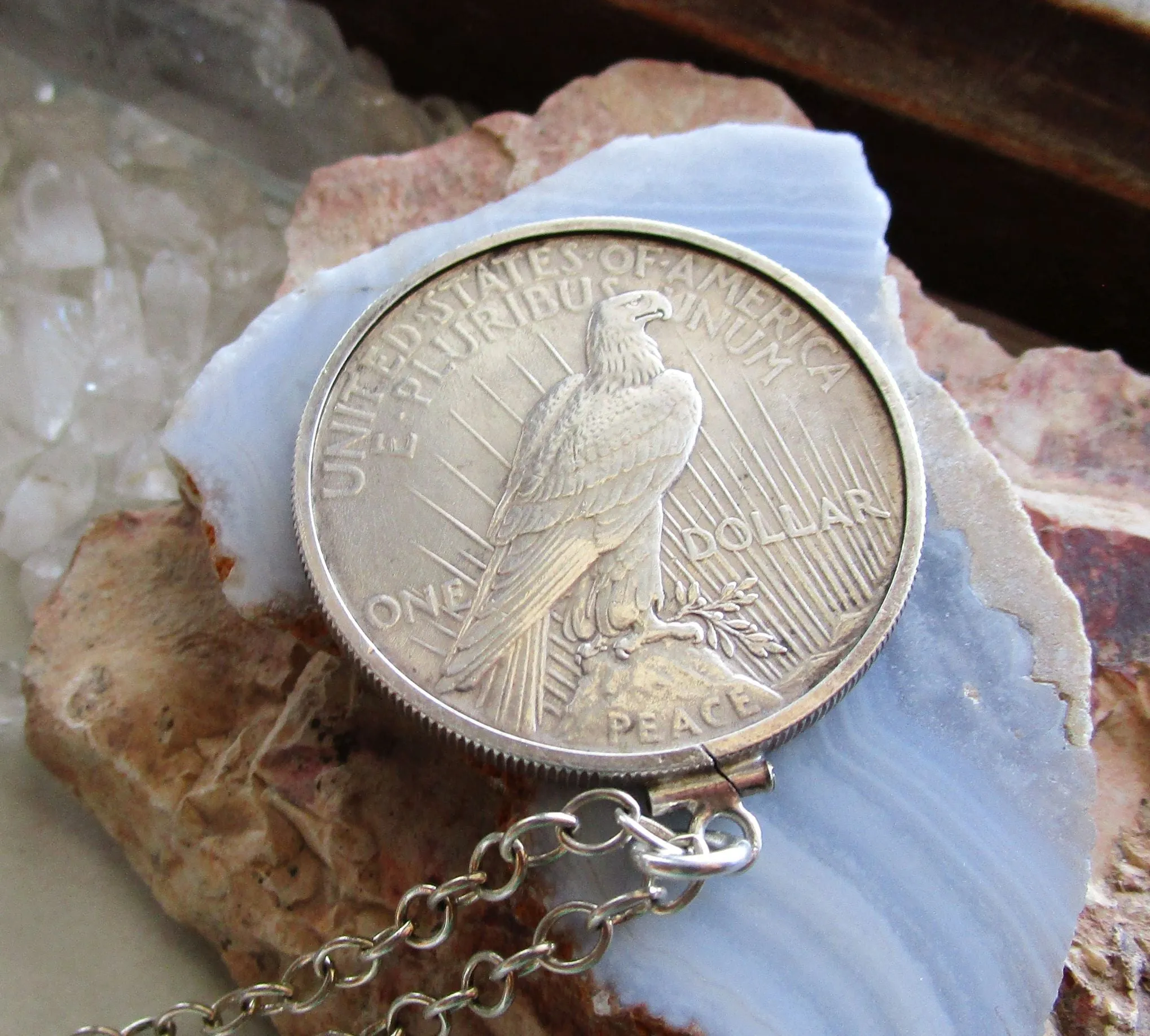 Antique 1925 Peace Dollar Sterling Silver Pendant Necklace