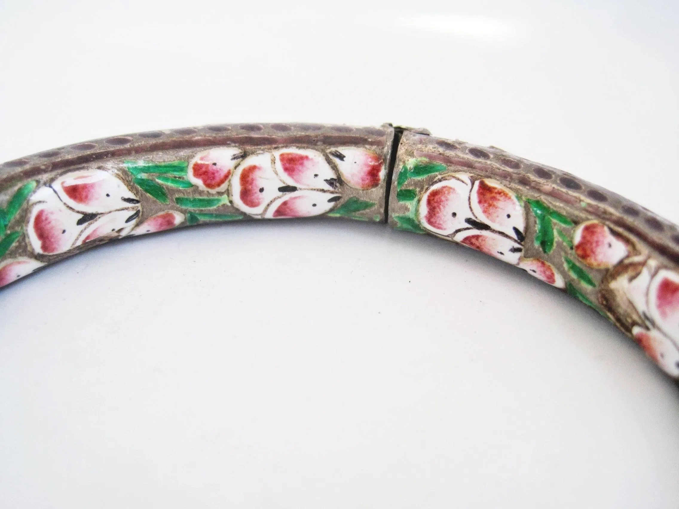 Antique Indian Enamel and Silver Bracelet or Kada