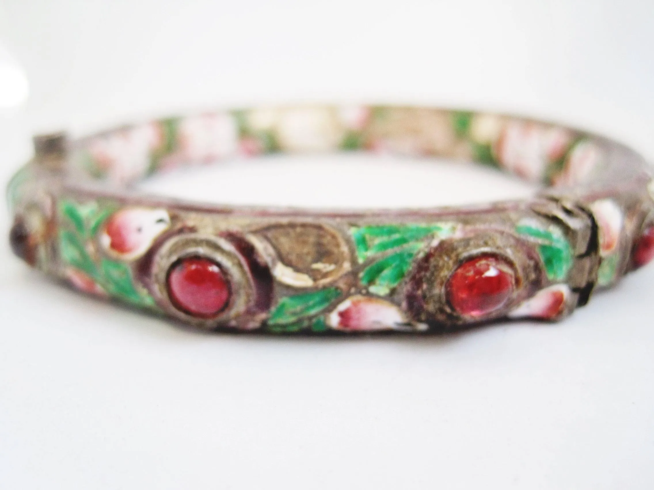 Antique Indian Enamel and Silver Bracelet or Kada