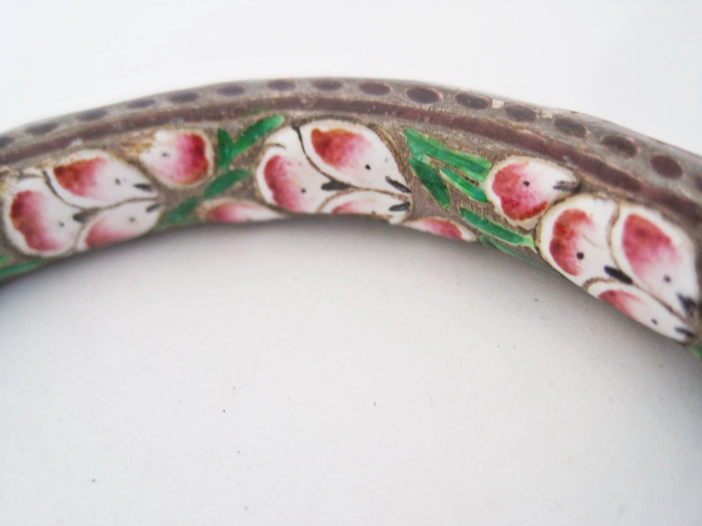 Antique Indian Enamel and Silver Bracelet or Kada