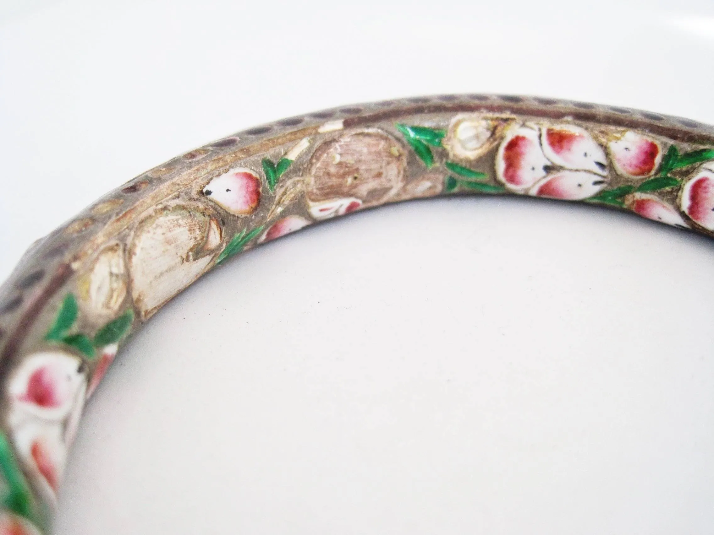 Antique Indian Enamel and Silver Bracelet or Kada