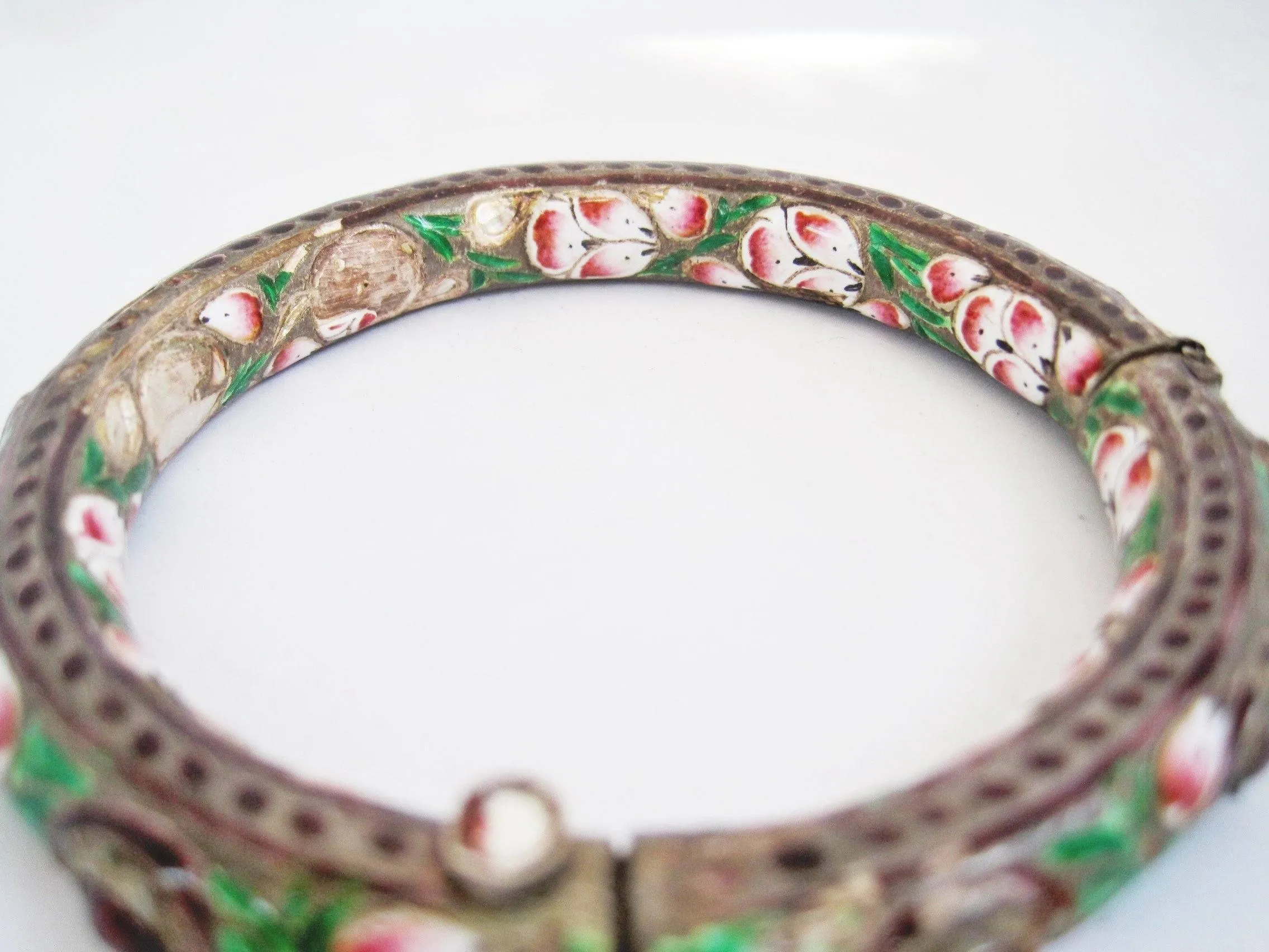 Antique Indian Enamel and Silver Bracelet or Kada