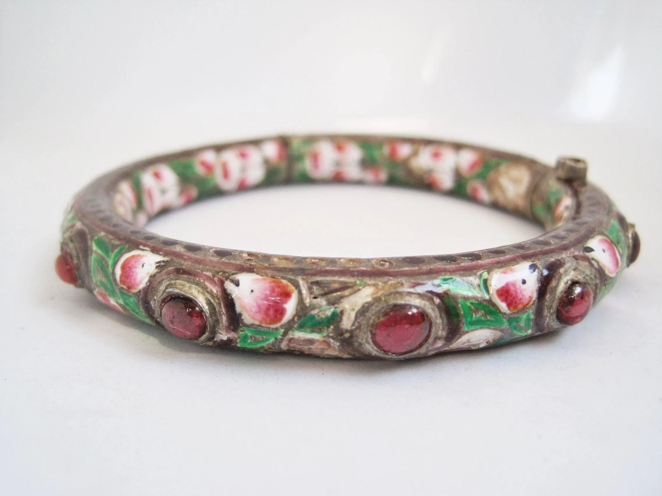 Antique Indian Enamel and Silver Bracelet or Kada