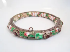 Antique Indian Enamel and Silver Bracelet or Kada