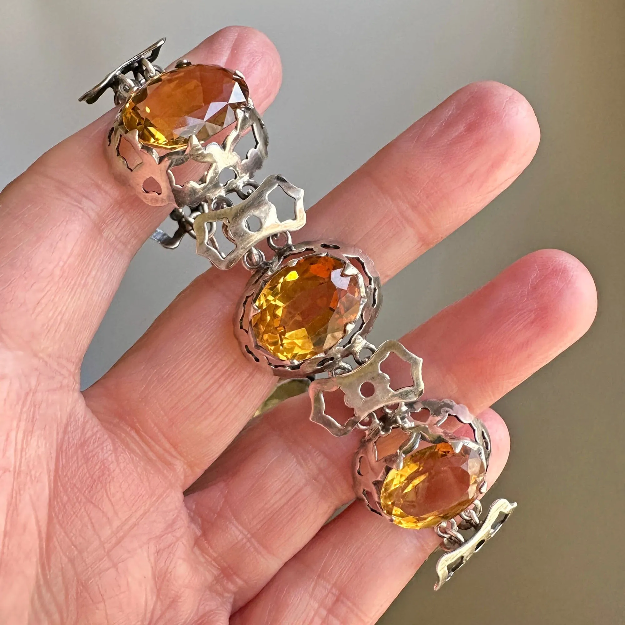 Antique Pierced Silver Scottish Citrine Bracelet