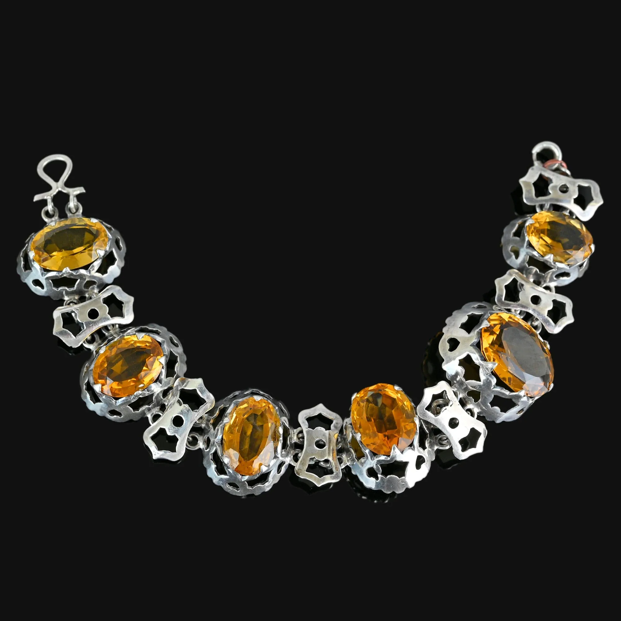 Antique Pierced Silver Scottish Citrine Bracelet