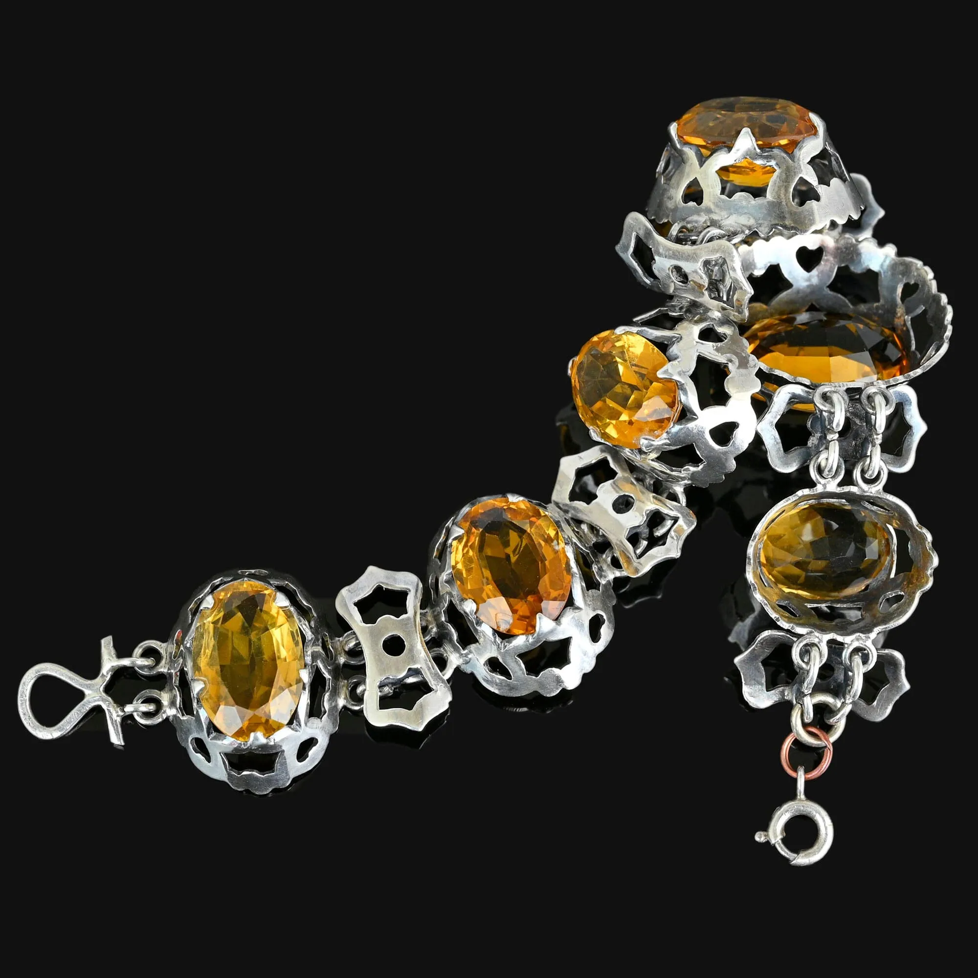 Antique Pierced Silver Scottish Citrine Bracelet