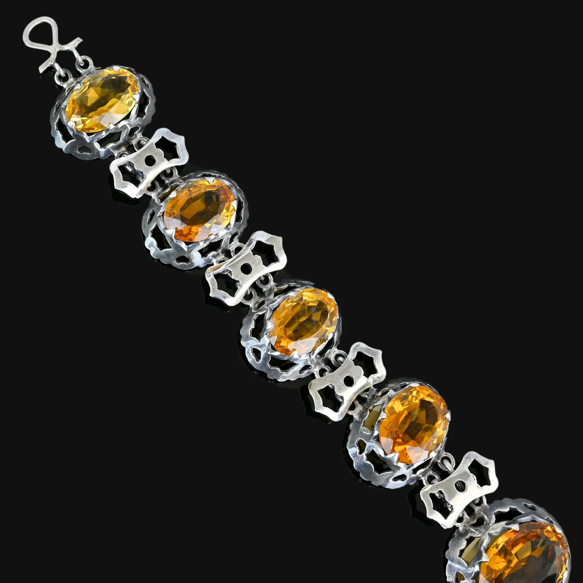 Antique Pierced Silver Scottish Citrine Bracelet