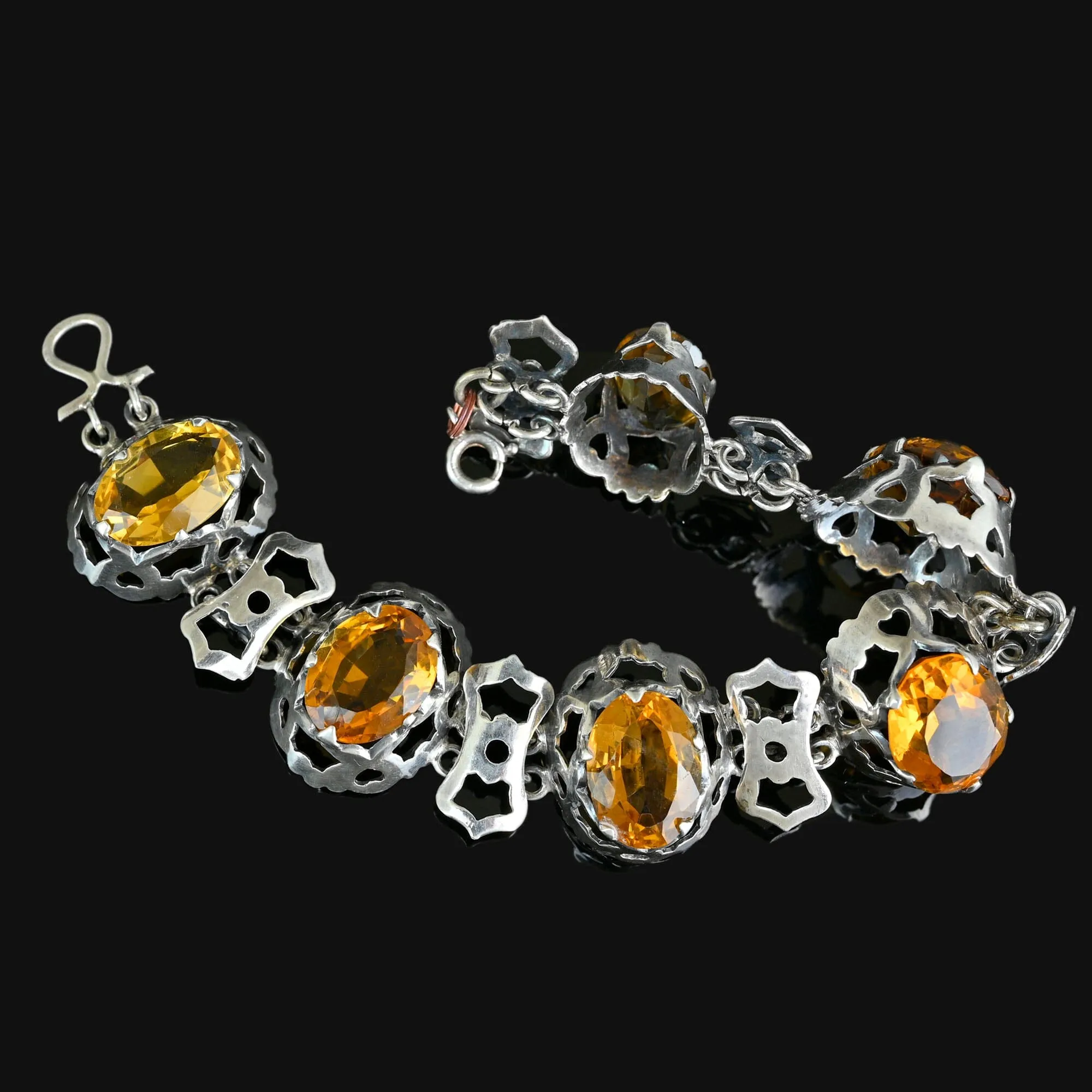 Antique Pierced Silver Scottish Citrine Bracelet