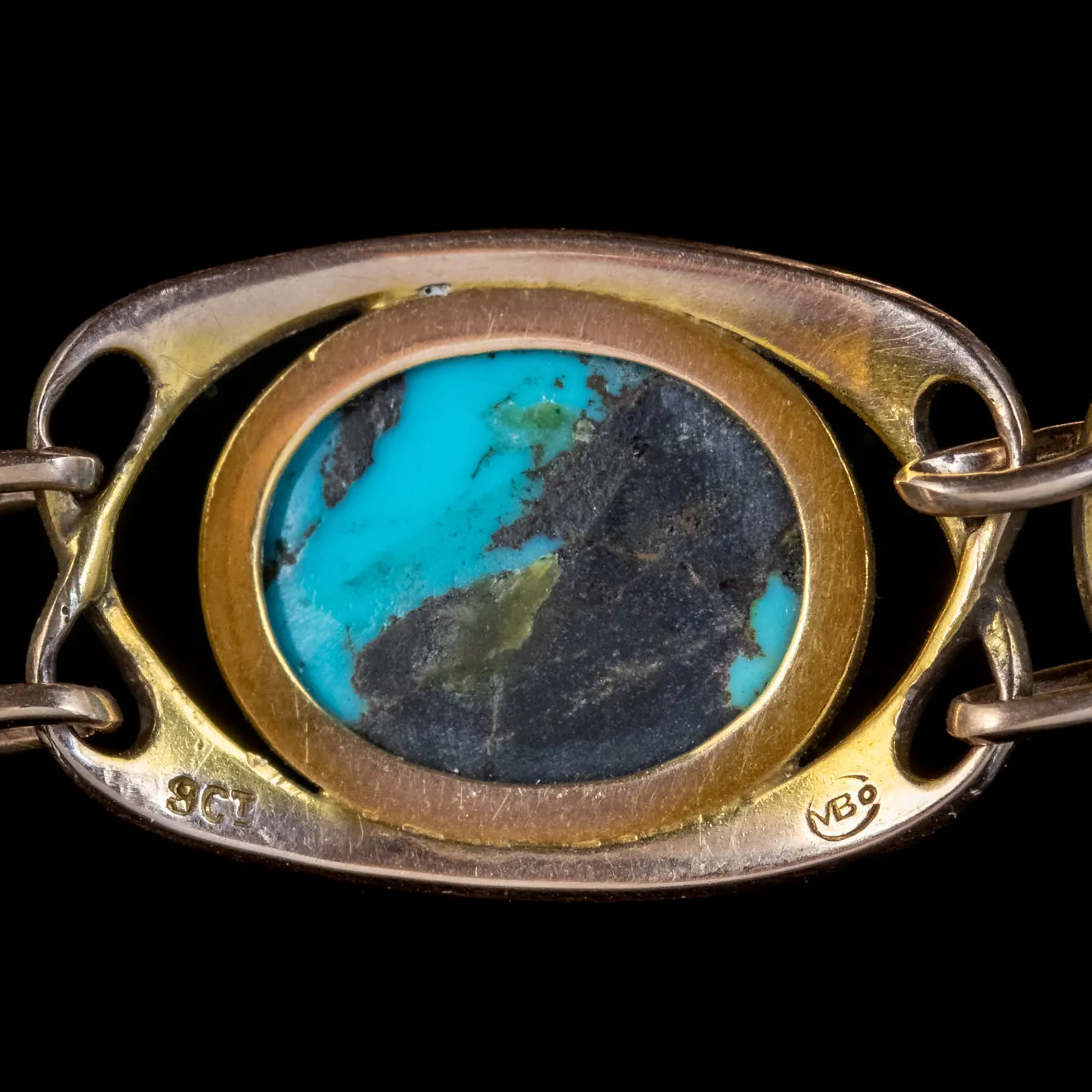 Antique Victorian Art Nouveau Turquoise Matrix Bracelet 9ct Gold Murrle Bennett Circa 1900