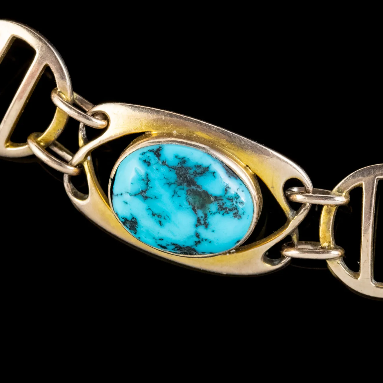 Antique Victorian Art Nouveau Turquoise Matrix Bracelet 9ct Gold Murrle Bennett Circa 1900