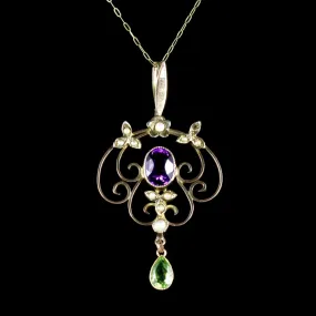 Antique Victorian Suffragette Floral Pendant Necklace 9Ct Circa 1900