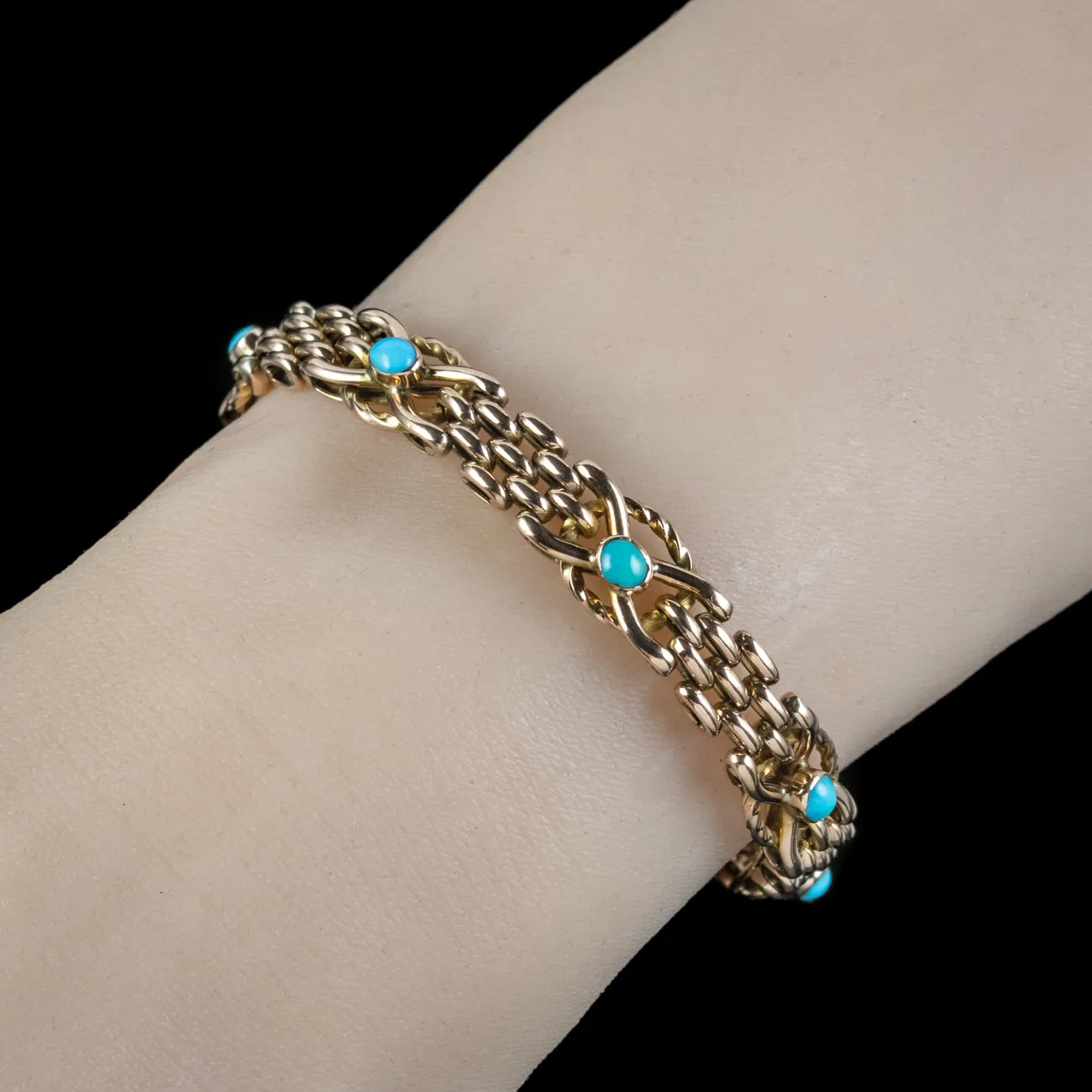 Antique Victorian Turquoise Bracelet 9ct Gold Circa 1900