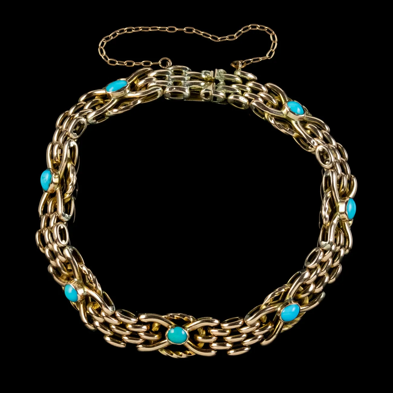 Antique Victorian Turquoise Bracelet 9ct Gold Circa 1900