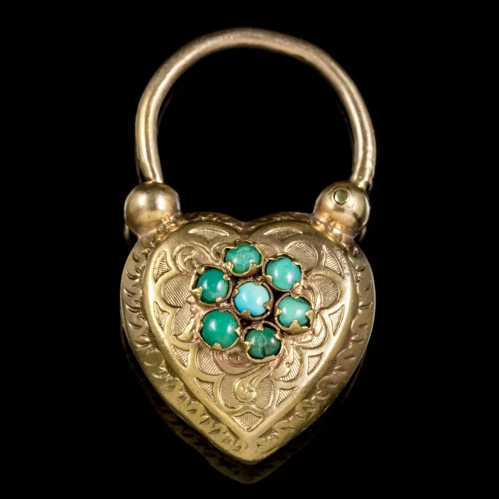 Antique Victorian Turquoise Heart Padlock Bracelet Pinchbeck Circa 1900