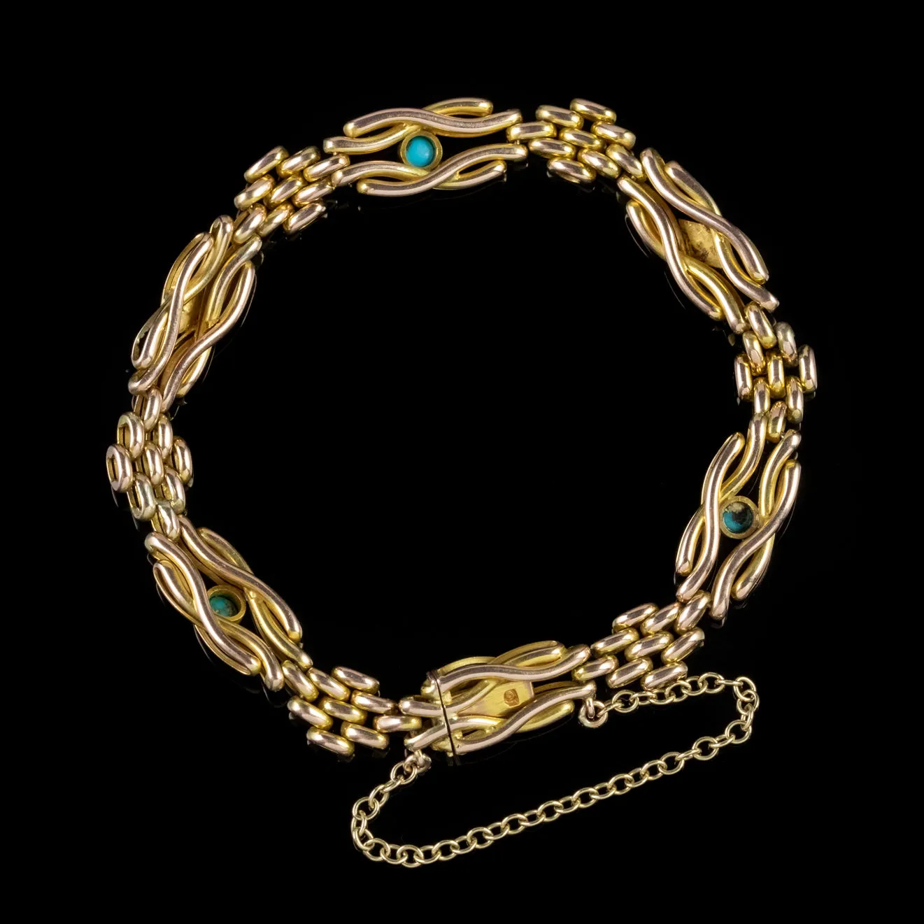 Antique Victorian Turquoise Pearl Bracelet 9Ct Gold Circa 1880