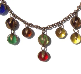 Art Deco 30s Bohemian Choker Multicolor Czech Glass Fringe Necklace