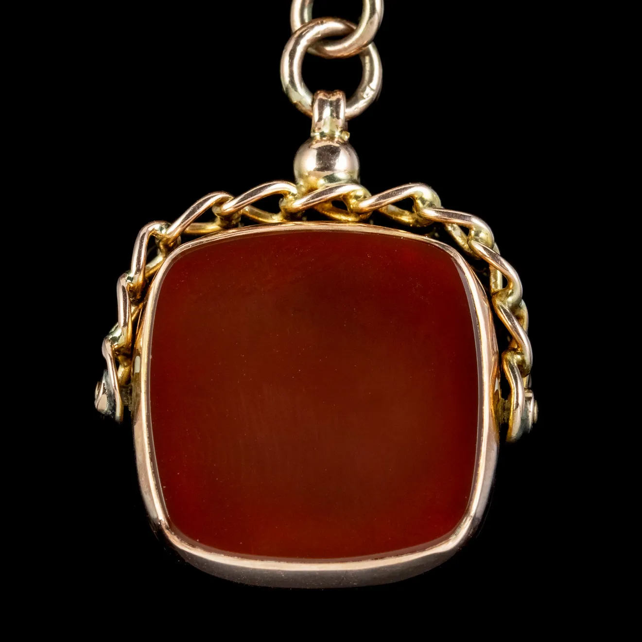 Art Deco Albert Chain 9ct Gold Rotating Agate Fob Dated 1921