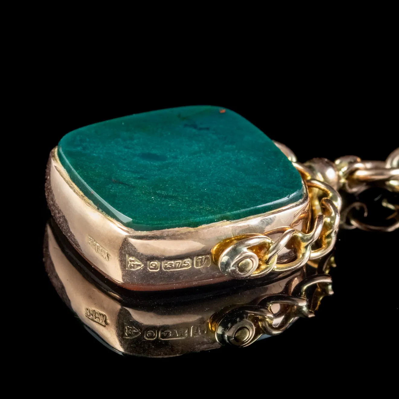 Art Deco Albert Chain 9ct Gold Rotating Agate Fob Dated 1921