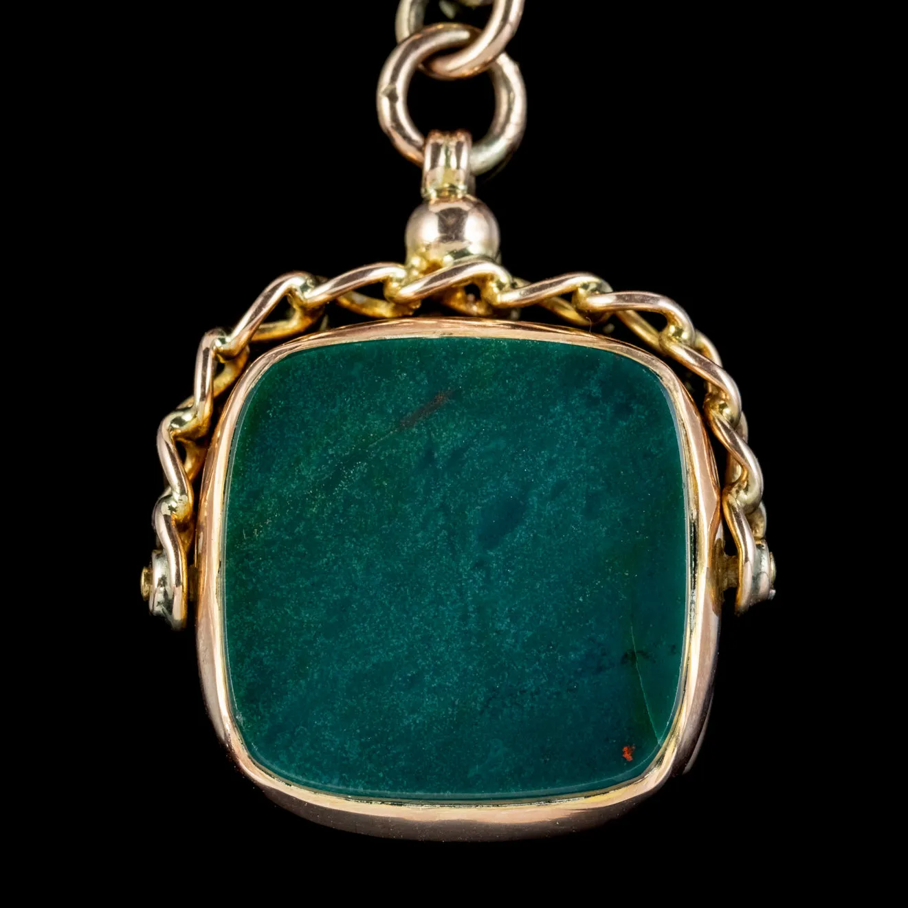 Art Deco Albert Chain 9ct Gold Rotating Agate Fob Dated 1921