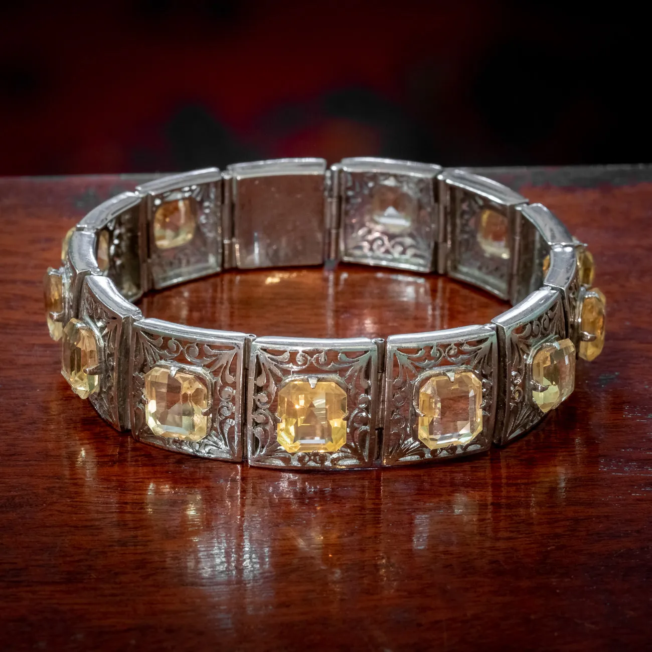 Art Deco Citrine Bracelet Silver 36ct Of Citrine Circa 1920