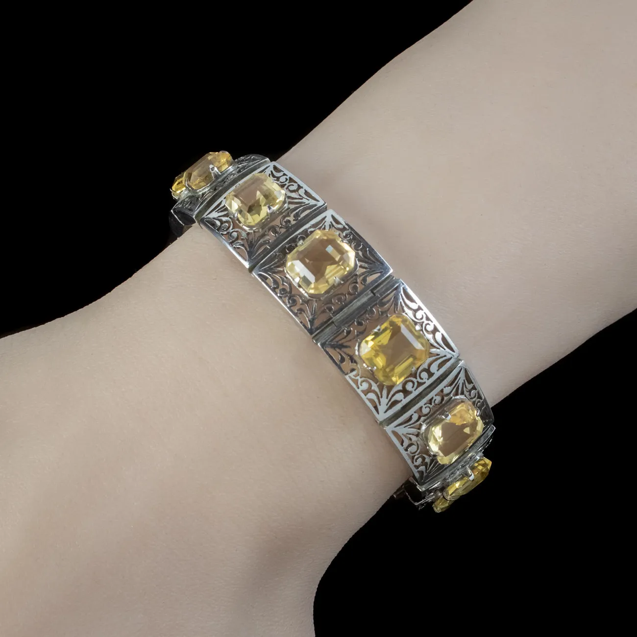 Art Deco Citrine Bracelet Silver 36ct Of Citrine Circa 1920