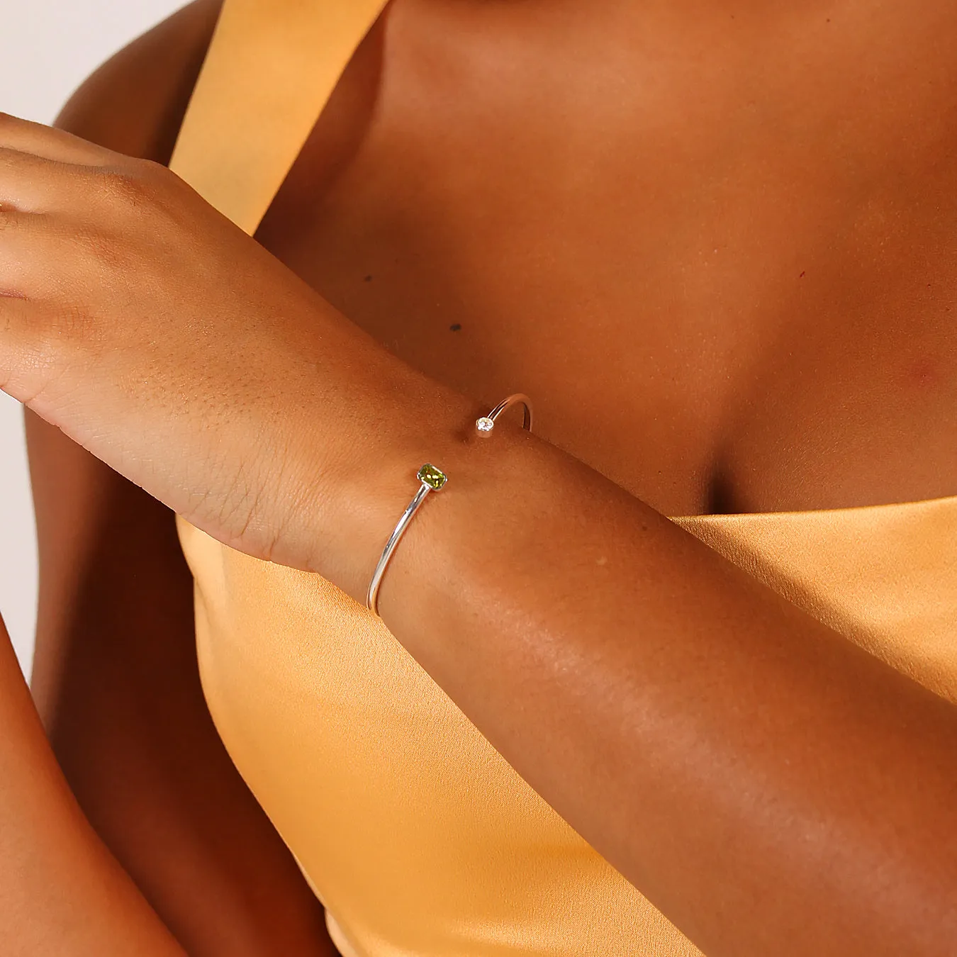 August Peridot Birthstone Bangle - Silver