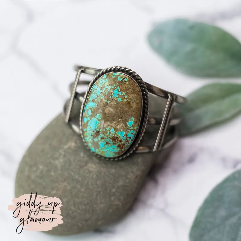 Augustine Largo | Navajo Handmade Sterling Silver Bracelet Cuff with Number 8 Turquoise Oval Stone