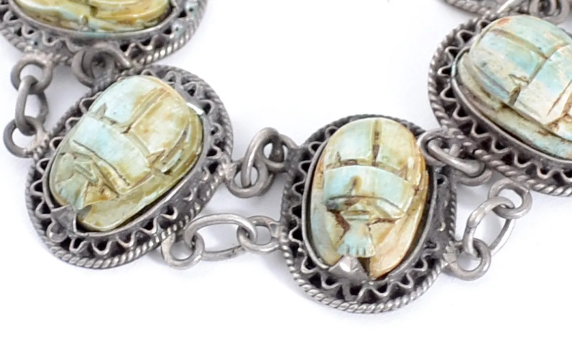 Authentic Egyptian Scarab Bracelet Hallmarked Silver