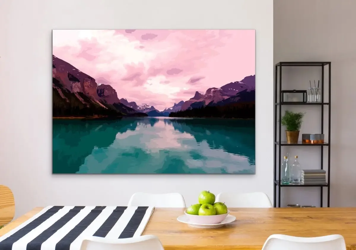 Away From It All - Vivid Mountain Landscape Print in Pink and Green