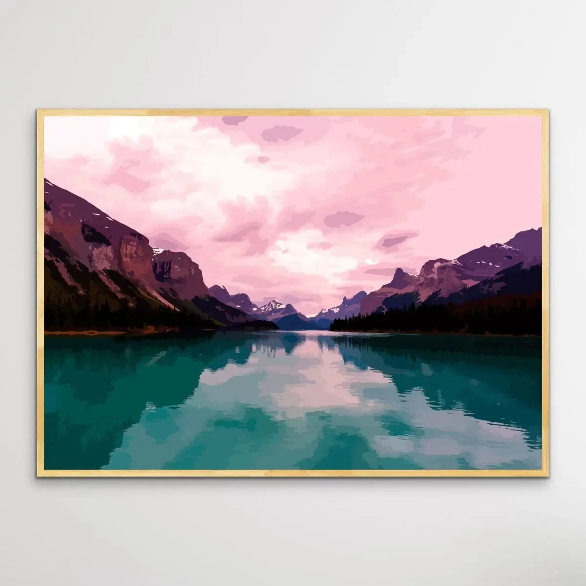 Away From It All - Vivid Mountain Landscape Print in Pink and Green