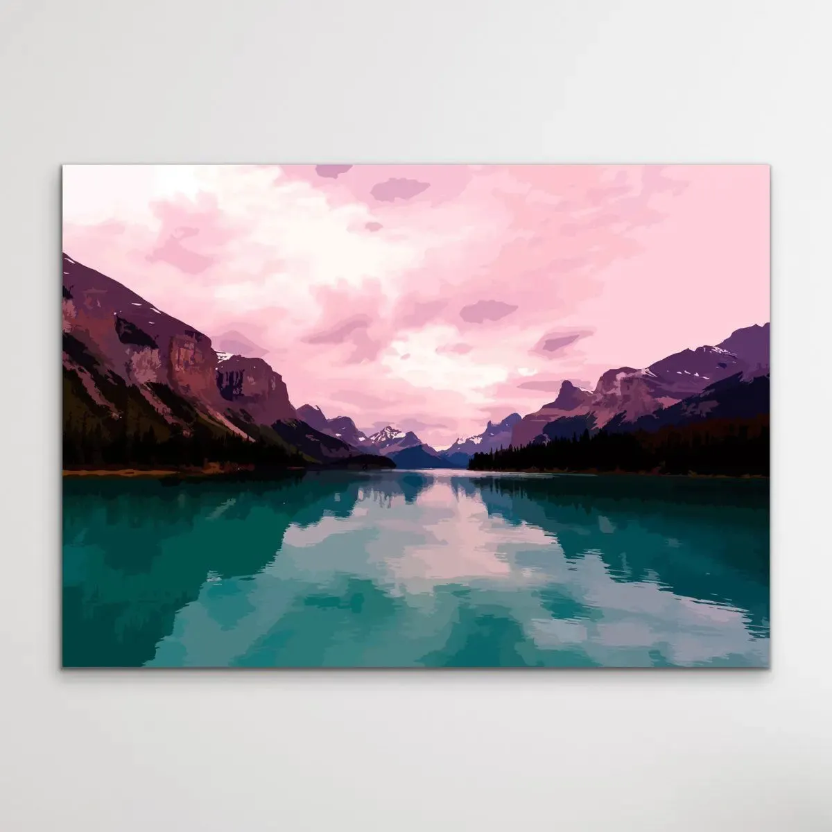 Away From It All - Vivid Mountain Landscape Print in Pink and Green