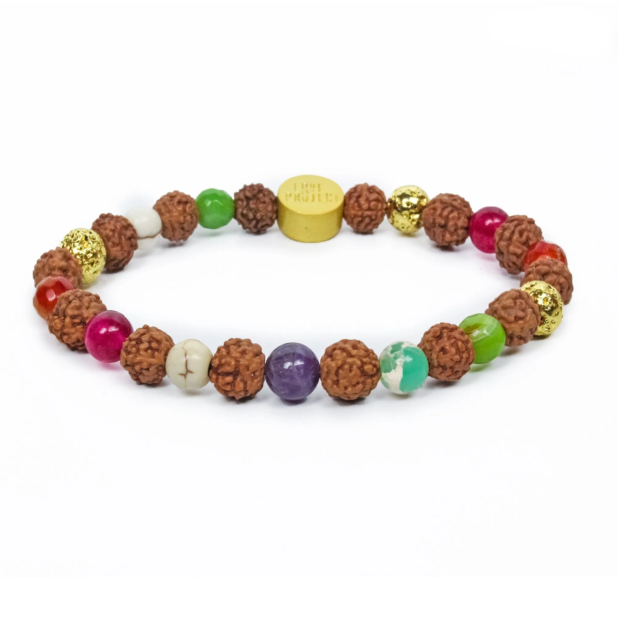 Bali Rainbow Mala - Chakra Stones with Golden Beads