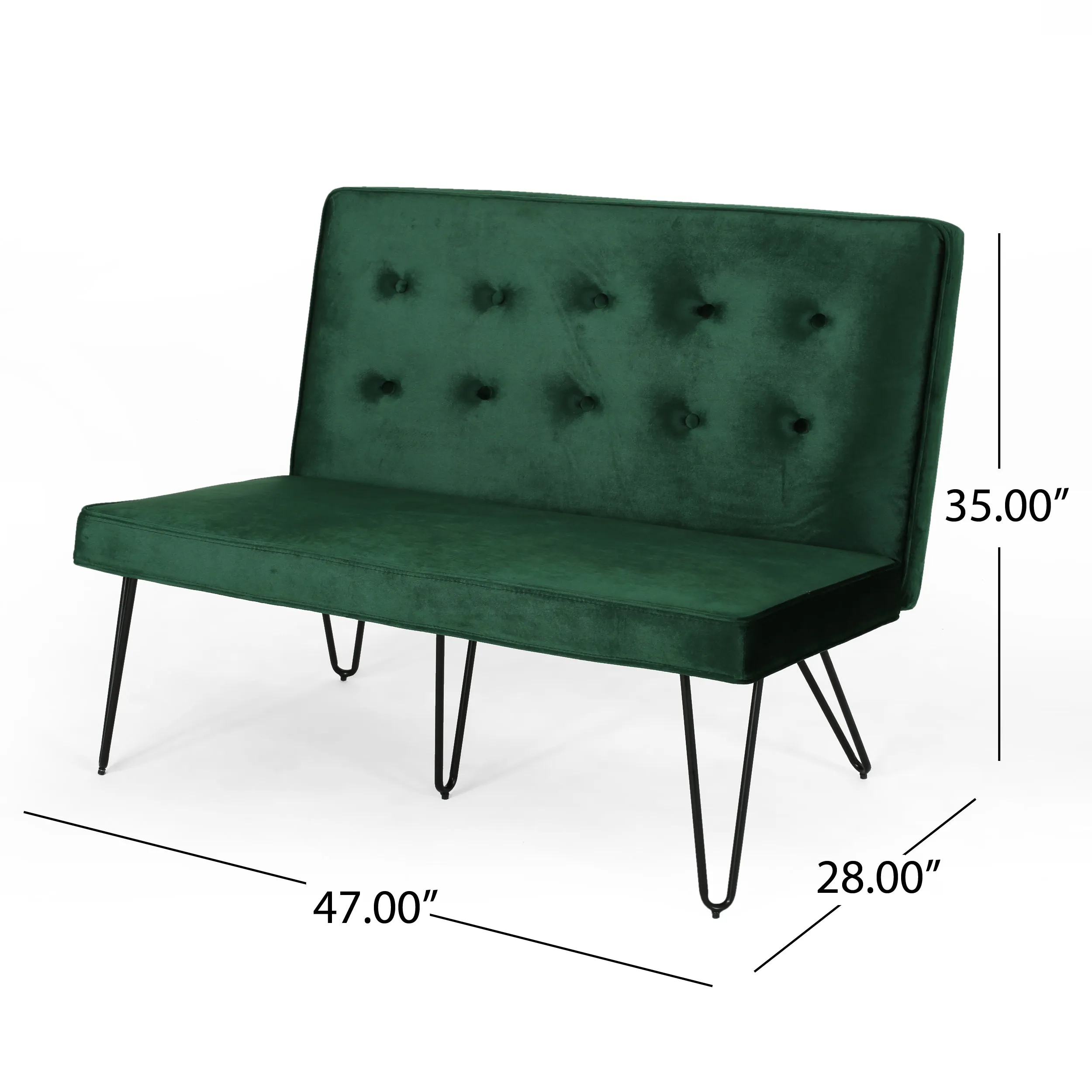 Beatrice Modern Tufted Velvet Dining Bench Settee with Hairpin Legs