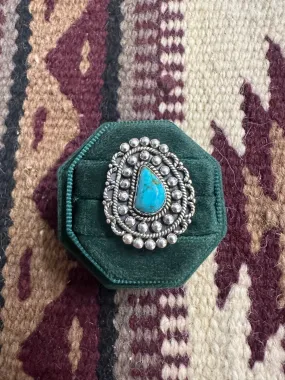 Beautiful Handmade Sonoran Mountain Turquoise And Sterling Silver Ball Adjustable Ring