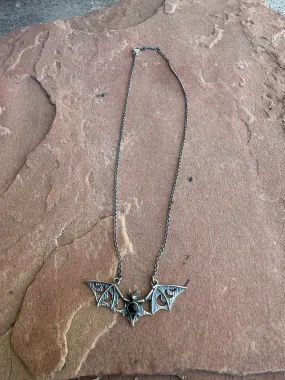 Beautiful Handmade Sterling Silver & Onyx Bat Single Stone Necklace STYLE 3