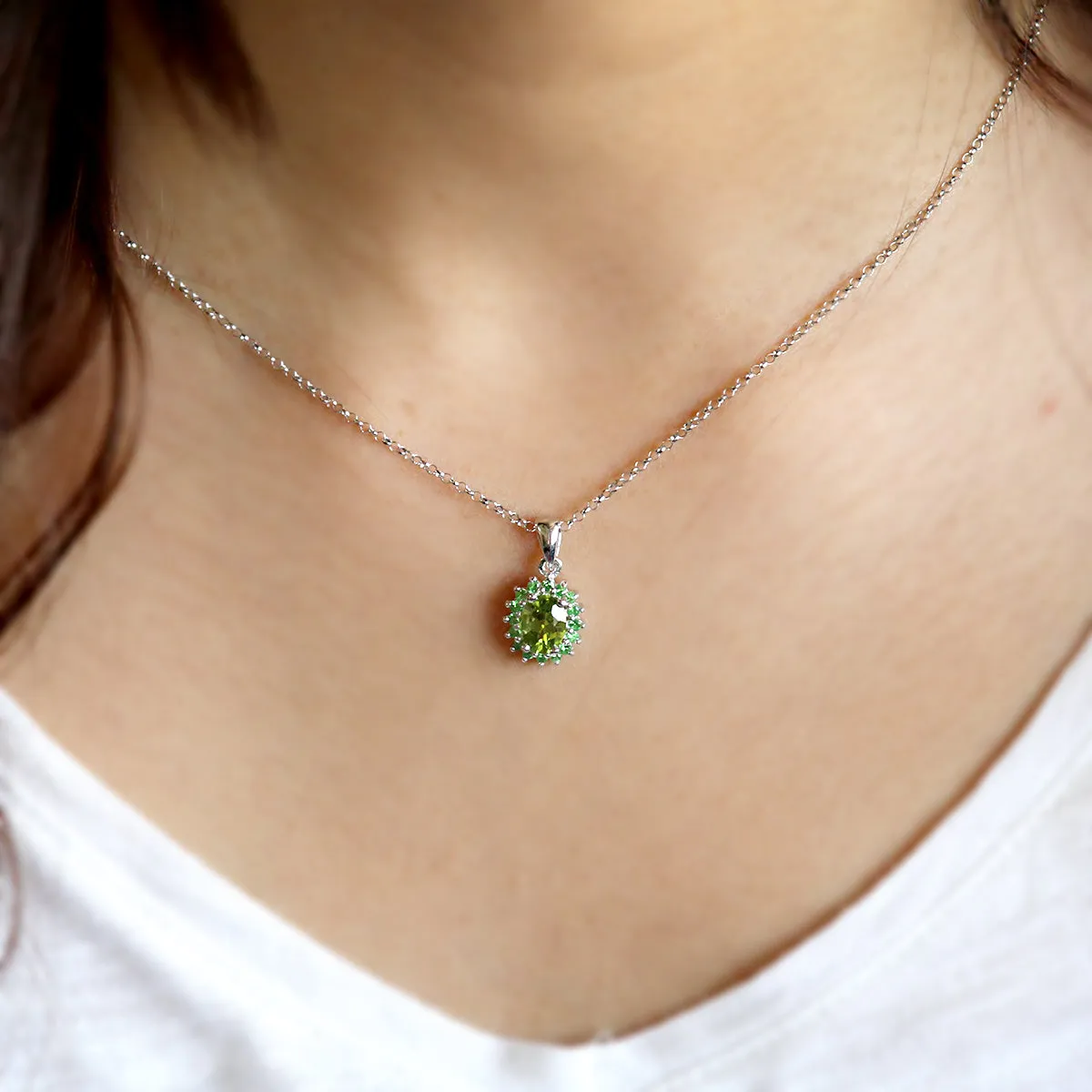 Beautiful Peridot Tsavorite Fine Necklace Pendant