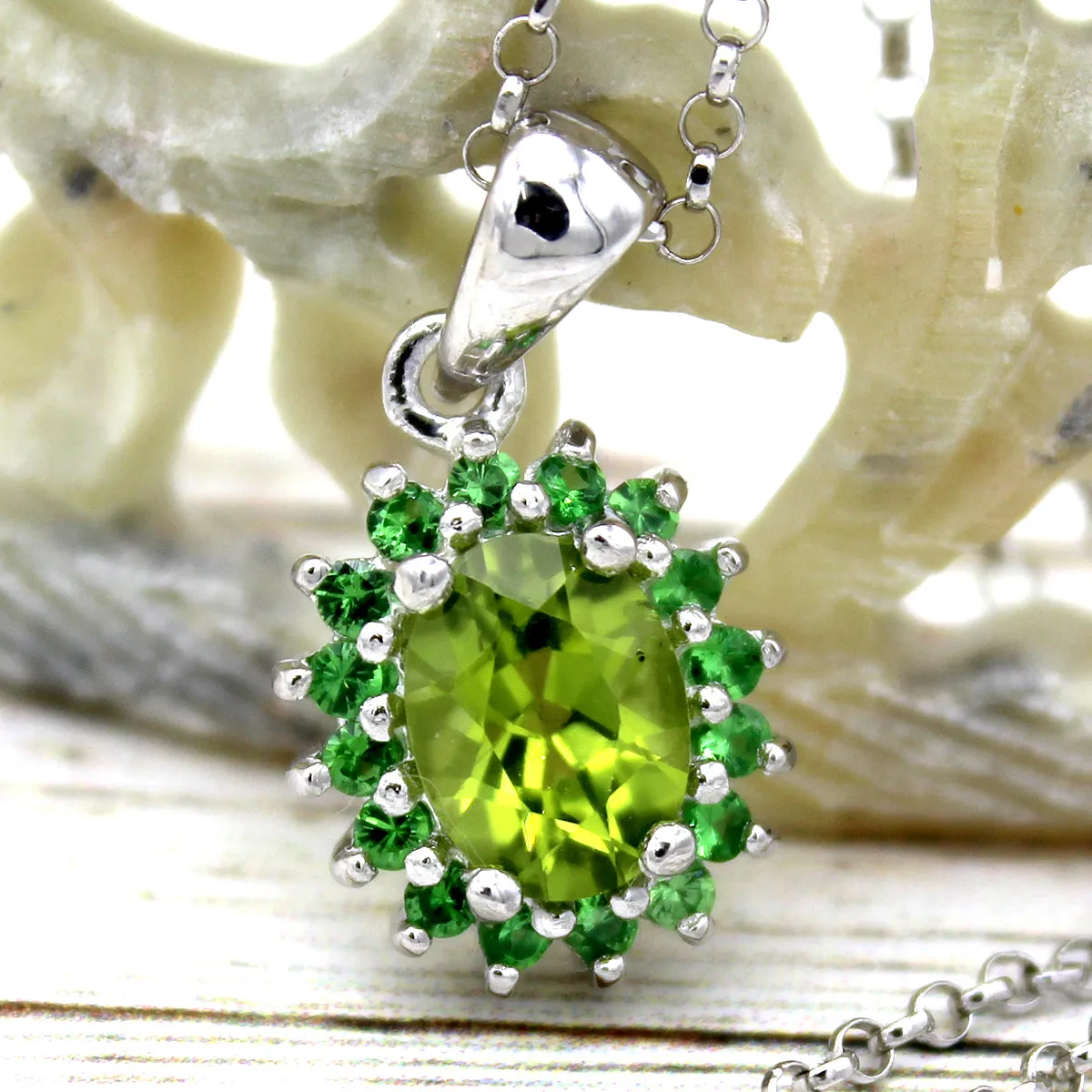 Beautiful Peridot Tsavorite Fine Necklace Pendant