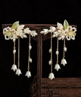 Beautiful White Pearl Resin Coloured Glaze Tassel Hairpin QD045