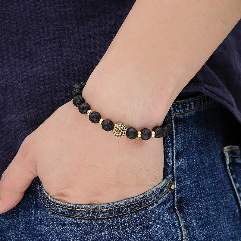 Best Seller In Europe And America Micro-inlaid Black Diamond 10MM Zircon Volcanic Rock Bracelet Bracelet