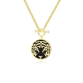 Black Agate Necklace Mens with Tiger Pendant