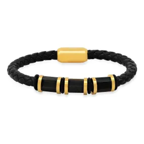 Black Braided Simulated Onyx Leather Bracelet