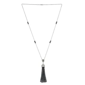 Black Washer Faceted Beads Diamond Round Onyx Tassel Matinee Necklace In White Gold Sale